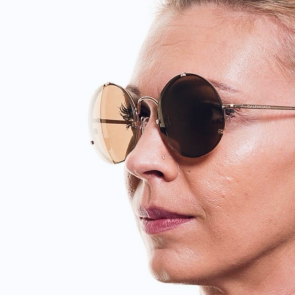 NEW Balenciaga retro round monochromatic metal sunglasses in brown / red - Picture 7 of 8